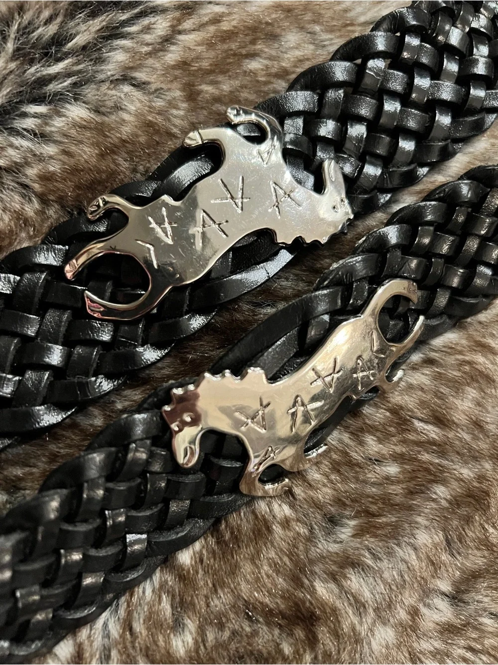 Vintage Woven Leather Western Belt - Silver Horse Conchos and Buckle - Size 32